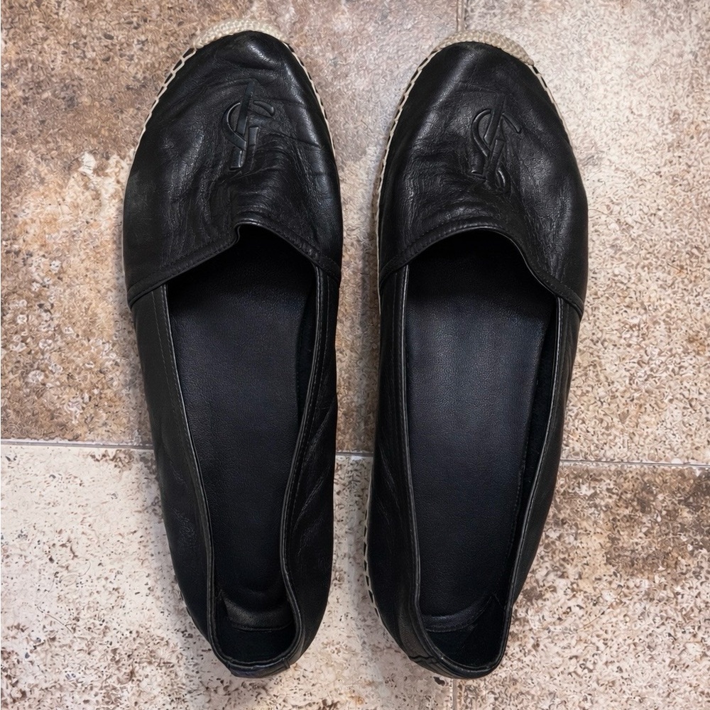 Authentic Saint Laurent black calfskin leather espadrilles in women’s size 8.5